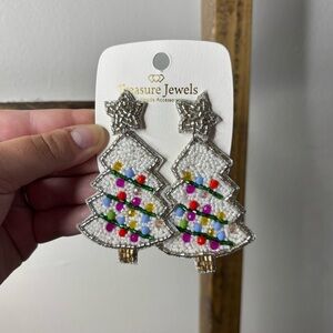 Treasure Jewels Silver and Multicolor Christmas Tree Earrings